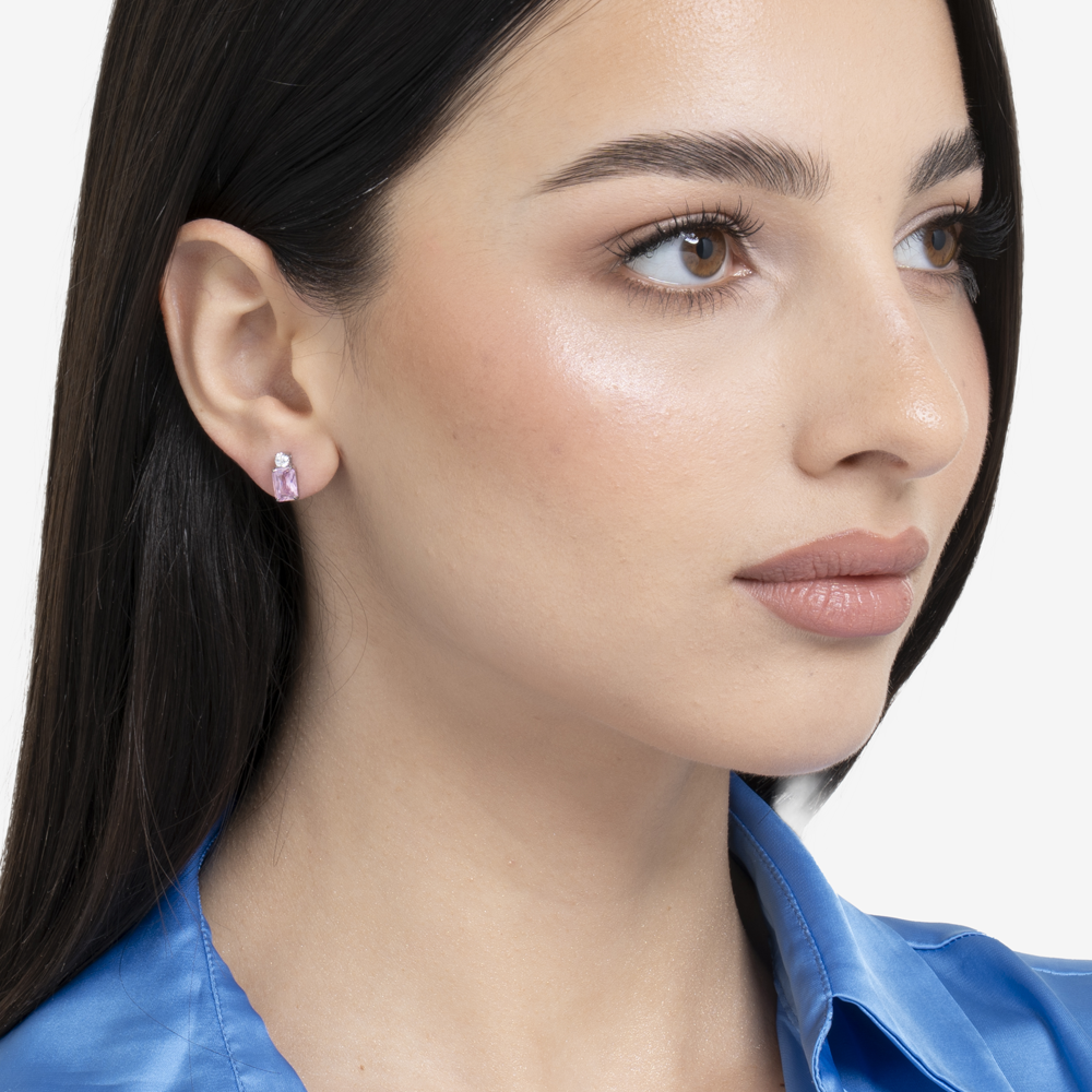 ORECCHINI DONNA IN ACCIAIO CON ZIRCONI ROSA E BIANCO