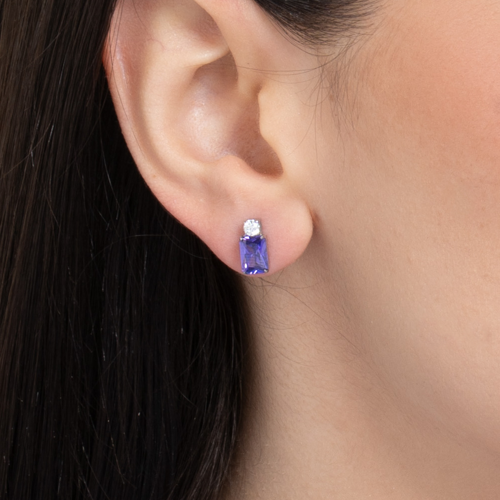 ORECCHINI DONNA IN ACCIAIO CON ZIRCONI VIOLA E BIANCHI