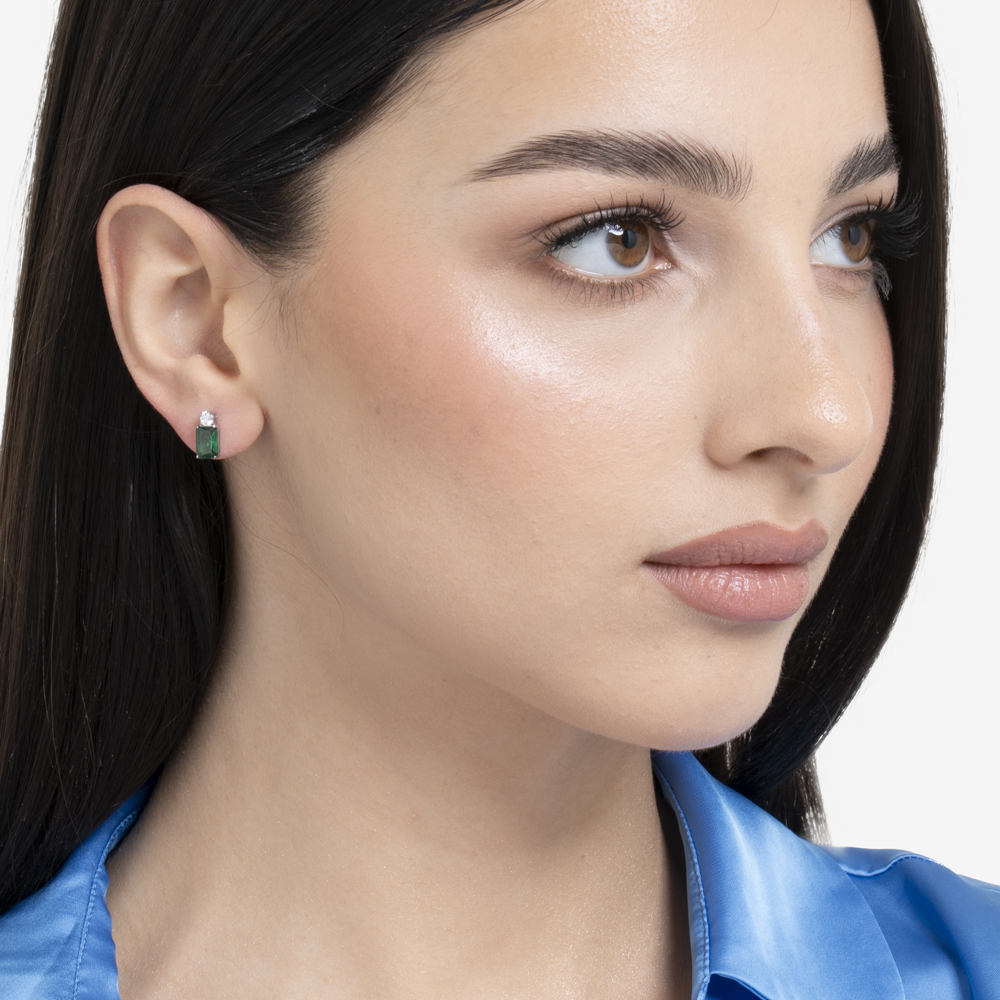 ORECCHINI DONNA IN ACCIAIO CON ZIRCONI VERDE E BIANCHI