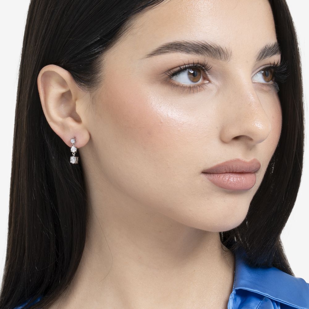 MONO ORECCHINI DONNA IN ACCIAIO CON ZIRCONI BIANCHI