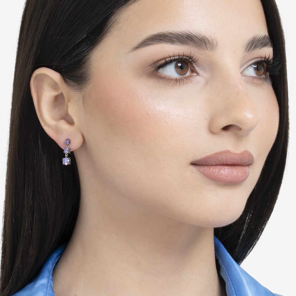MONO ORECCHINI DONNA IN ACCIAIO CON ZIRCONI VIOLA