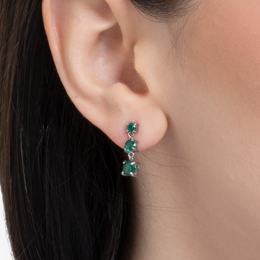 MONO ORECCHINI DONNA IN ACCIAIO CON ZIRCONI VERDI