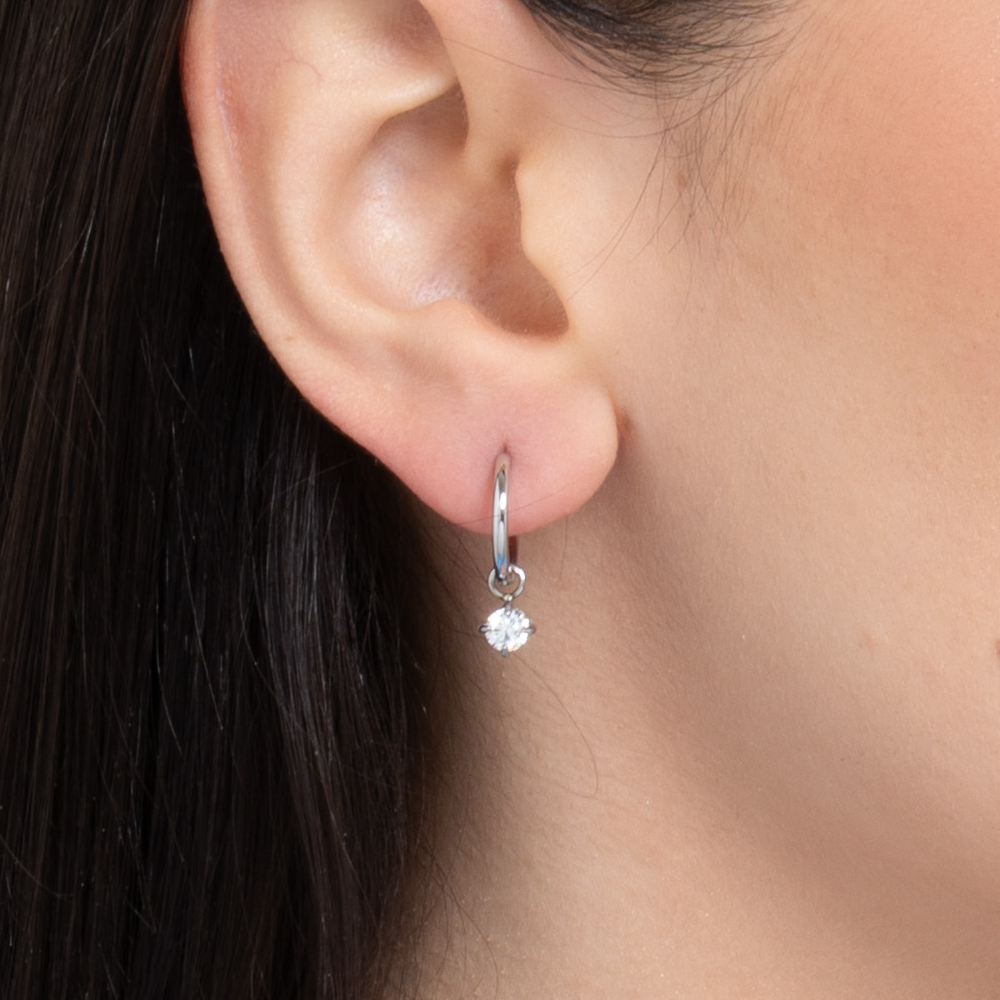 MONO ORECCHINI DONNA IN ACCIAIO CERCHIO CON ZIRCONE BIANCO