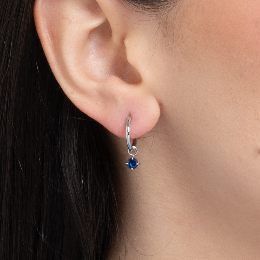 MONO ORECCHINI DONNA IN ACCIAIO CERCHIO CON ZIRCONE BLU