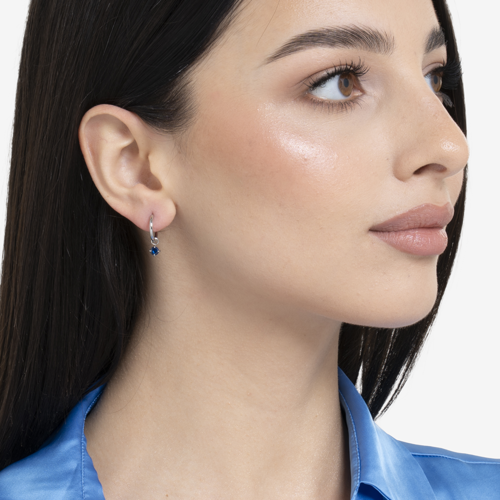 MONO ORECCHINI DONNA IN ACCIAIO CERCHIO CON ZIRCONE BLU