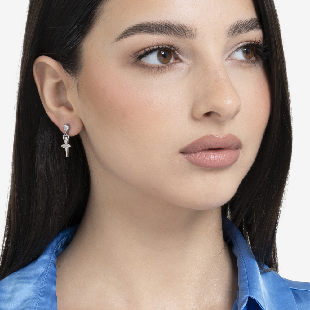 ORECCHINI DONNA IN ACCIAIO CON BALLERINA E ZIRCONE BIANCO