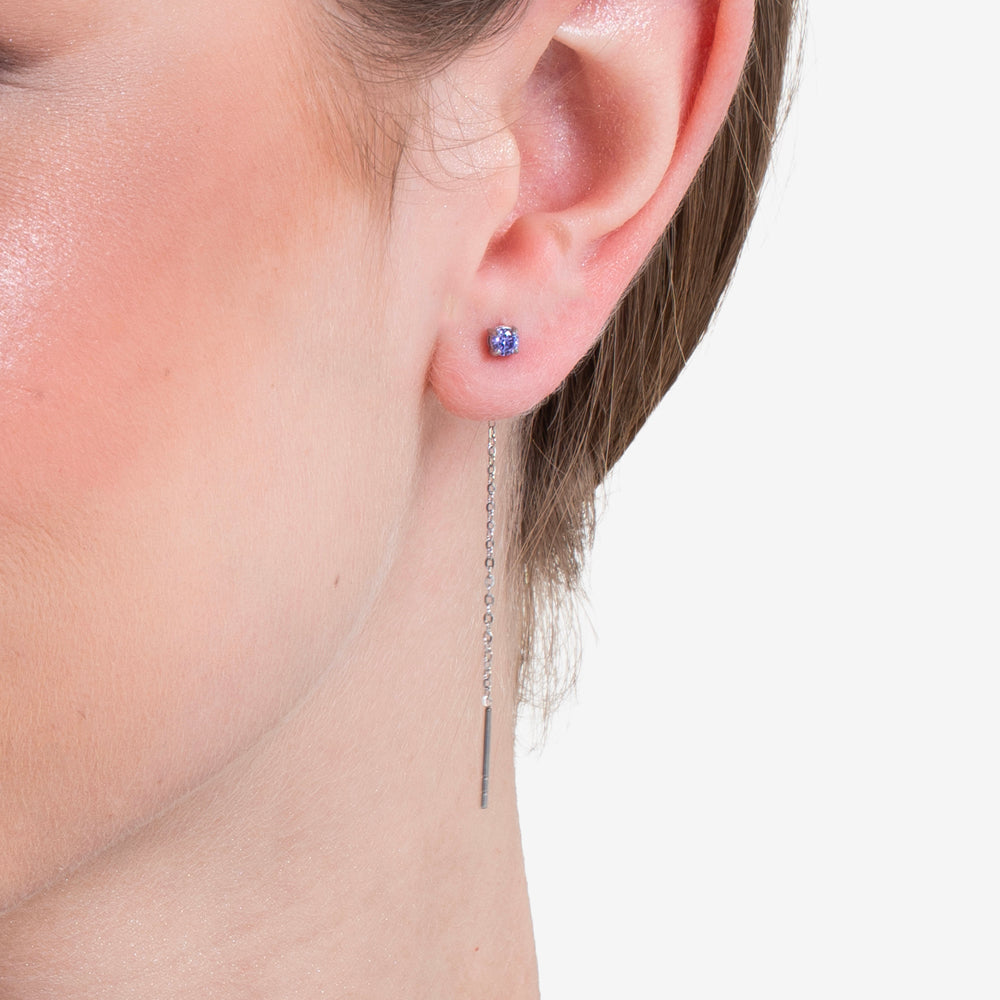 MONO ORECCHINO DONNA IN ACCIAIO CON CRISTALLO VIOLA