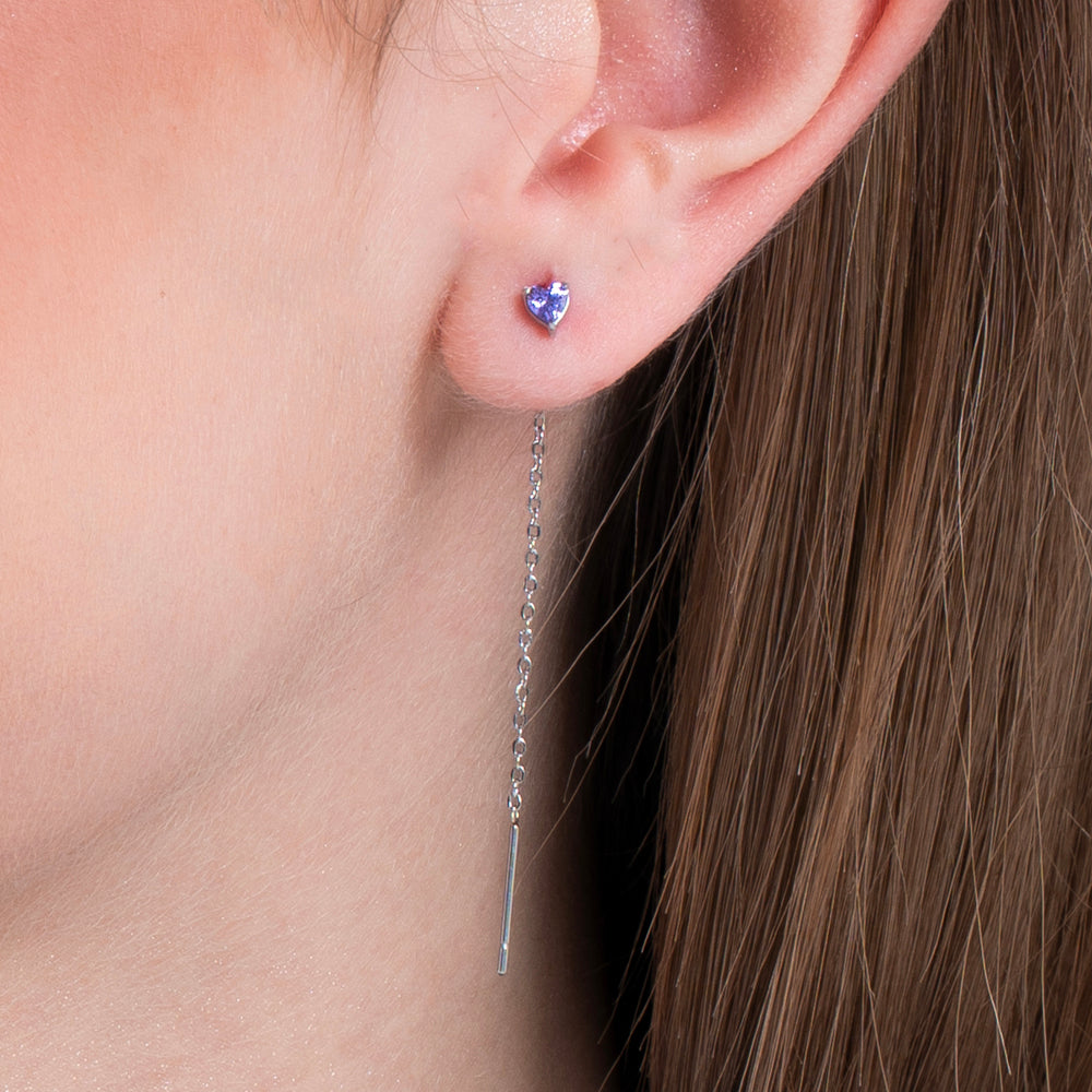 MONO ORECCHINO DONNA IN ACCIAIO CON CRISTALLO VIOLA