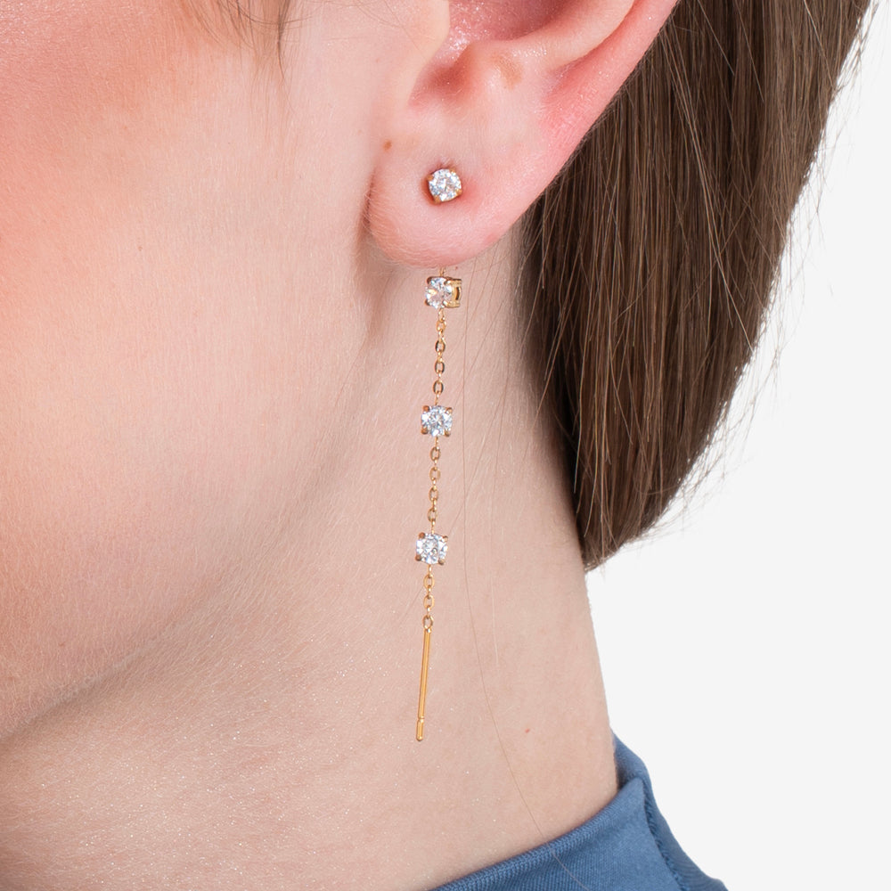 MONO ORECCHINO DONNA IN ACCIAIO IP GOLD CON CRISTALLI BIANCHI