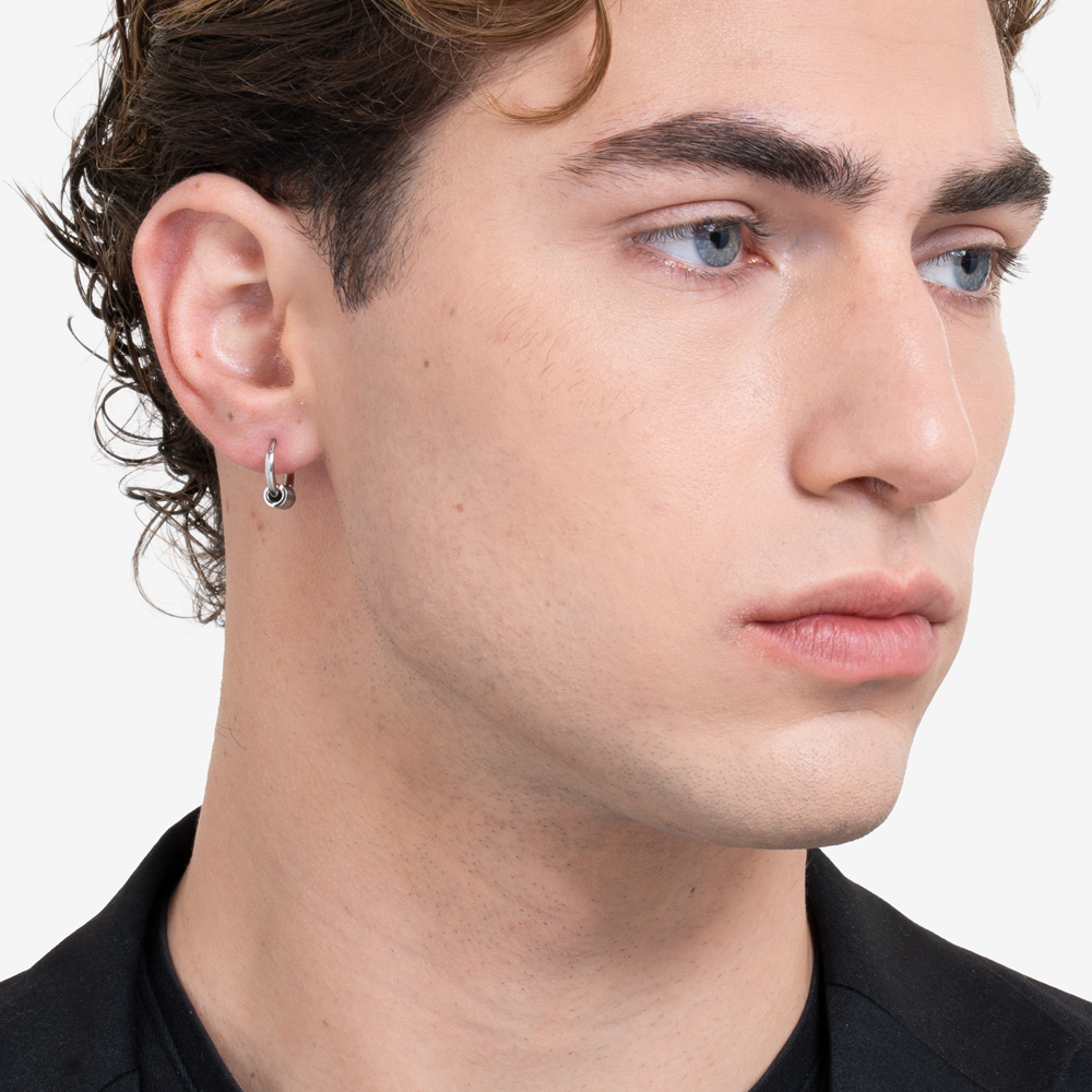 MONO ORECCHINO UOMO IN ACCIAIO CON ELEMENTO EFFETTO VINTAGE