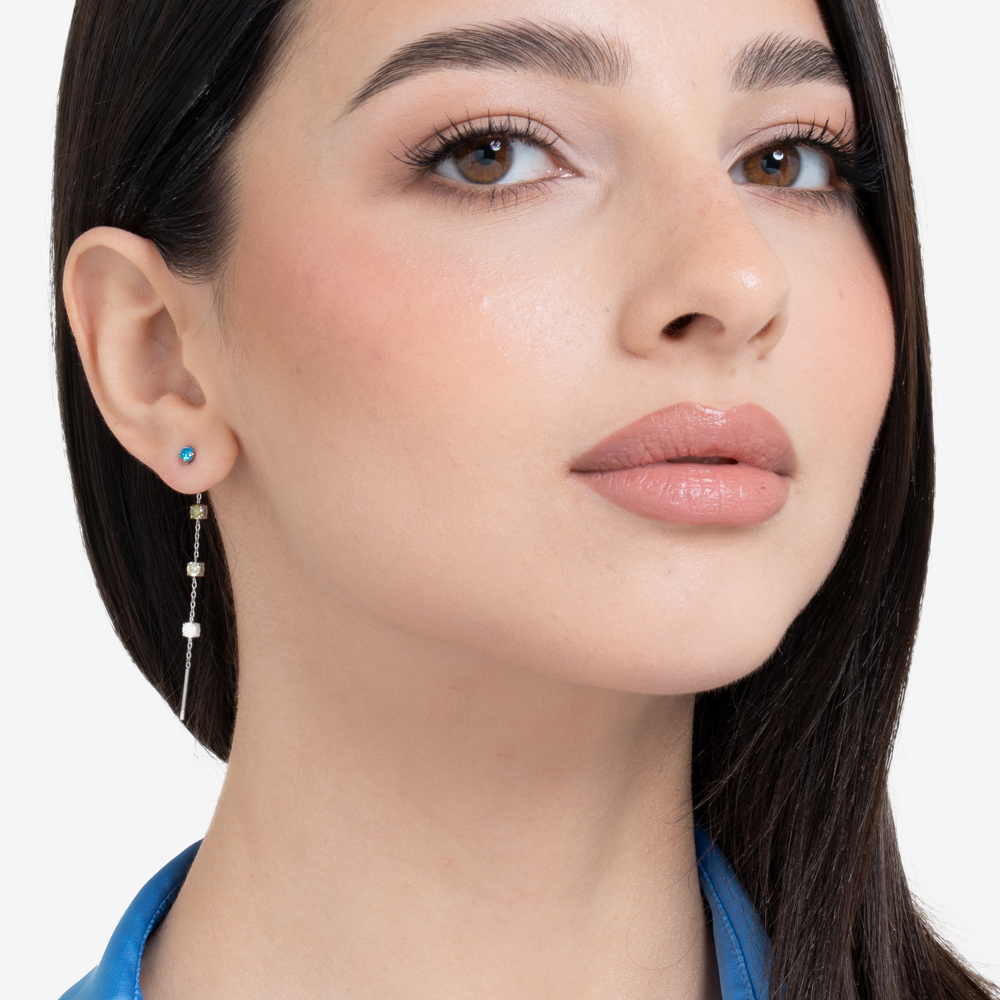 MONO ORECCHINO DONNA IN ACCIAIO CON CRISTALLI MULTICOLOR