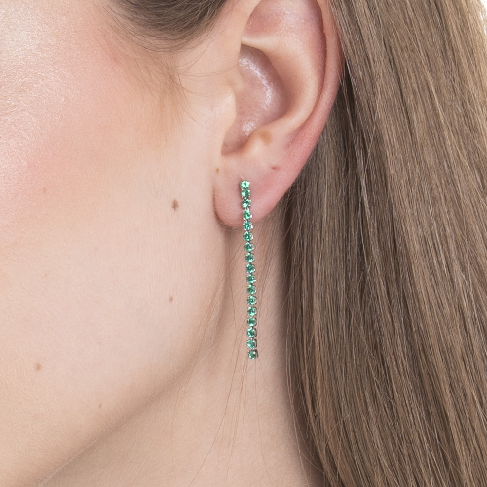 MONO ORECCHINO TENNIS DONNA IN ACCIAIO CON ZIRCONI VERDI