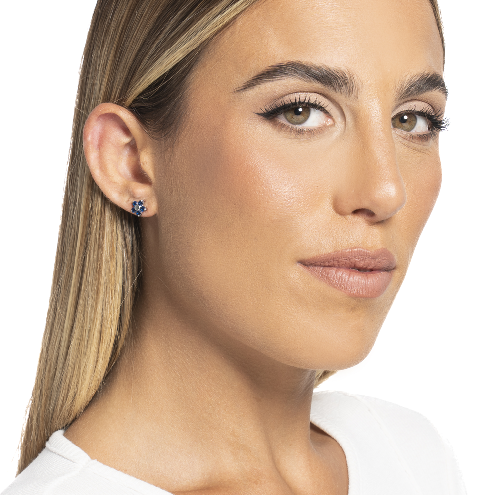 MONO ORECCHINO DONNA IN ACCIAIO CON FIORE E PETALI ZIRCONE BLU