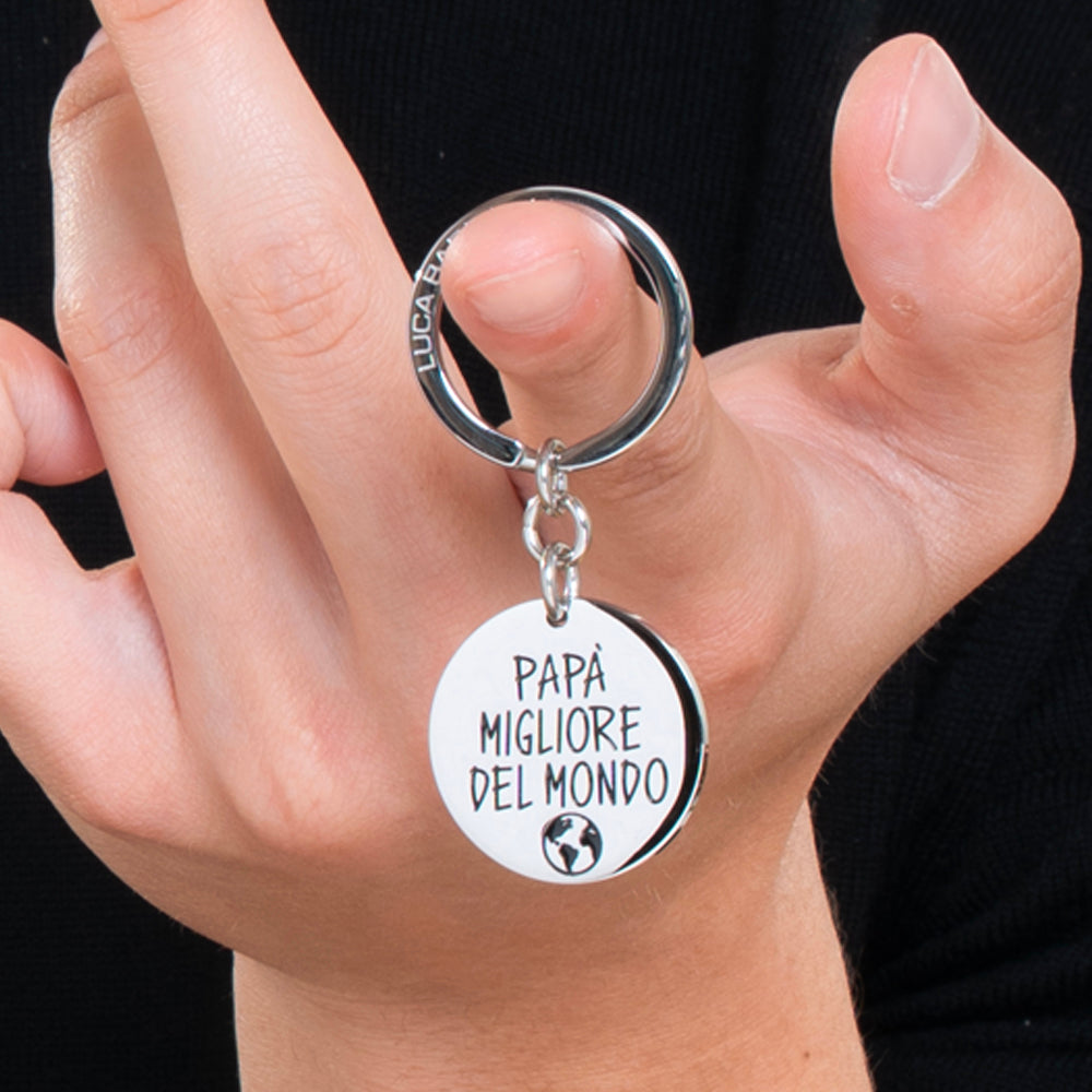 PORTACHIAVI UOMO IN ACCIAIO PAPA' MIGLIORE AL MONDO