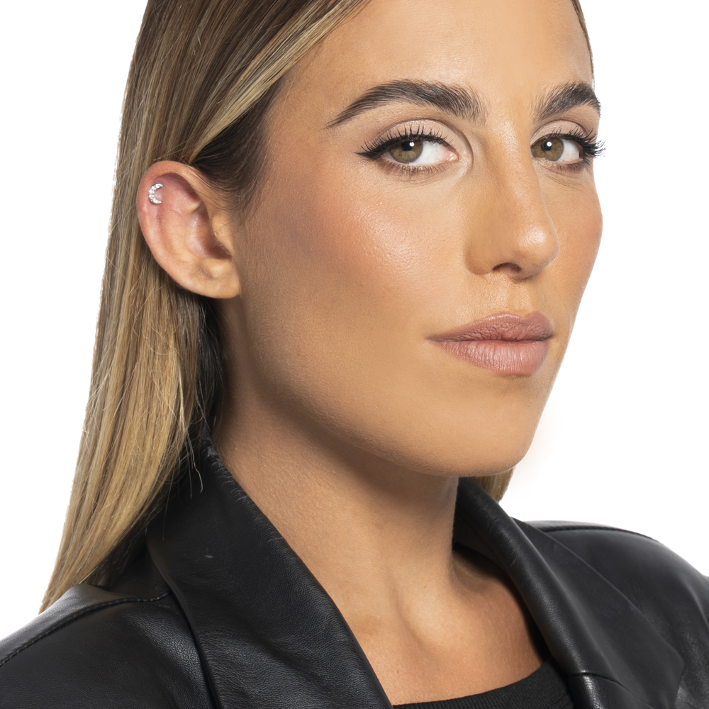 PIERCING ORECCHIO DONNA IN ACCIAIO FORMA LUNA CON ZIRCONI BIANCHI