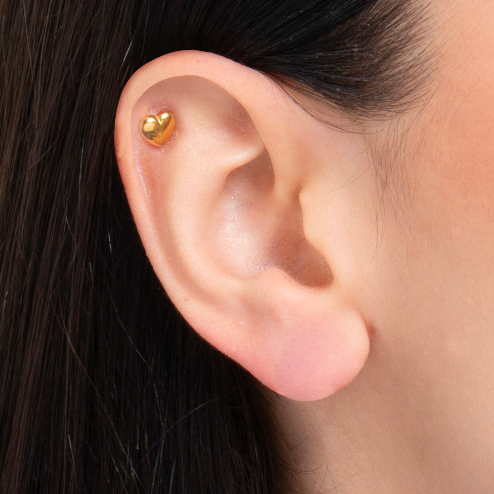 PIERCING ORECCHIO DONNA IN ACCIAIO FORMA CUORE COLORE ORO