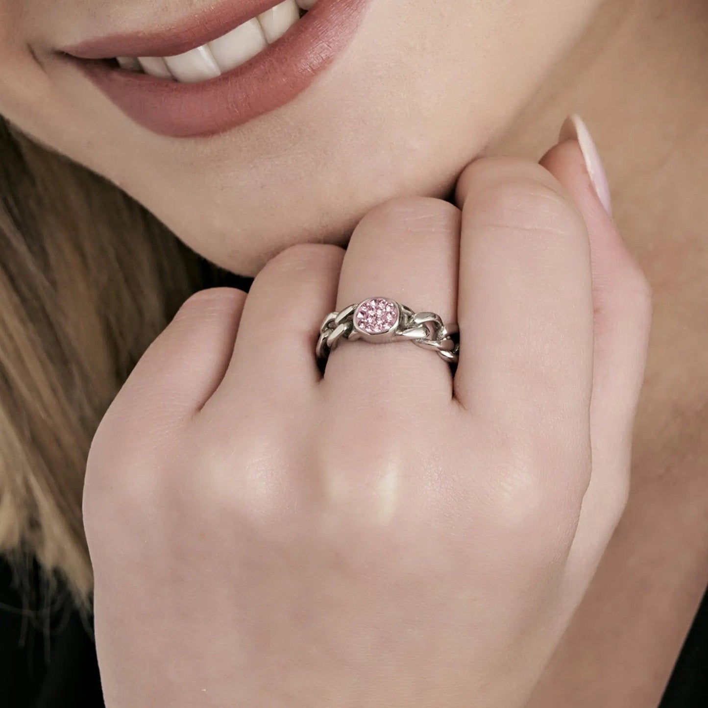 ANELLO IN ACCIAIO CON CRISTALLI ROSA Luca Barra