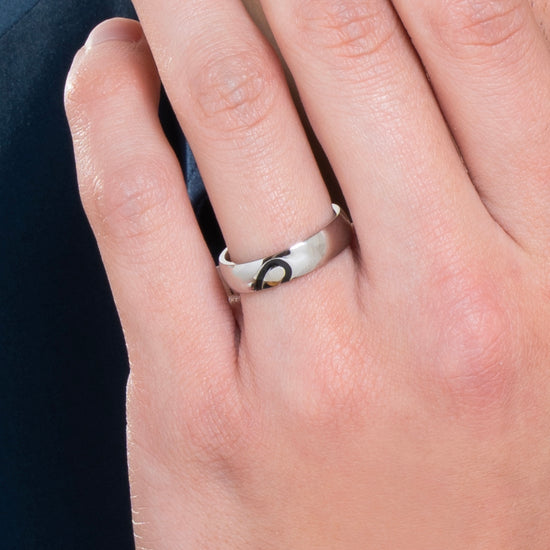 FEDINA DONNA E UOMO IN ACCIAIO CON MEZZO CUORE CON SMALTO NERO