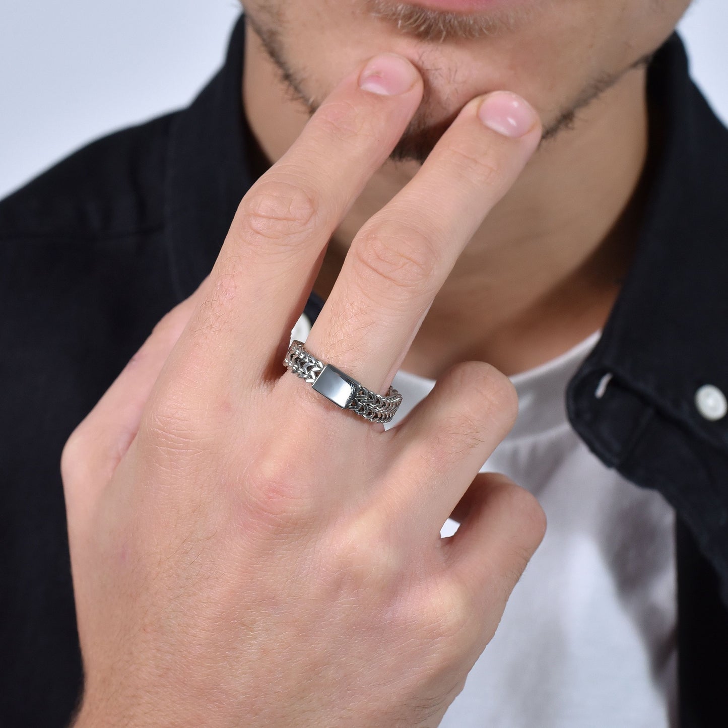 Anello Uomo In Bronzo E Argento Con Zaffiro Bianco Simulato - Aquila Garuda Intagliata, Taglia 9 - Foto 3