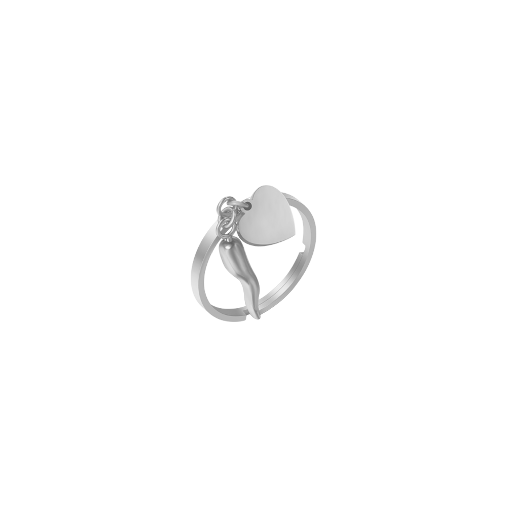 ANELLO DONNA IN ACCIAIO CON CUORE E CORNO