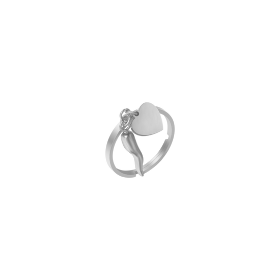 ANELLO DONNA IN ACCIAIO CON CUORE E CORNO