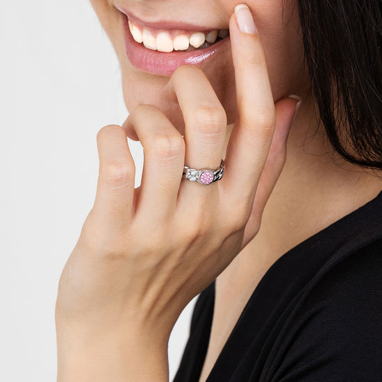 ANELLO DONNA IN ACCIAIO CON CRISTALLO ROSA Luca Barra