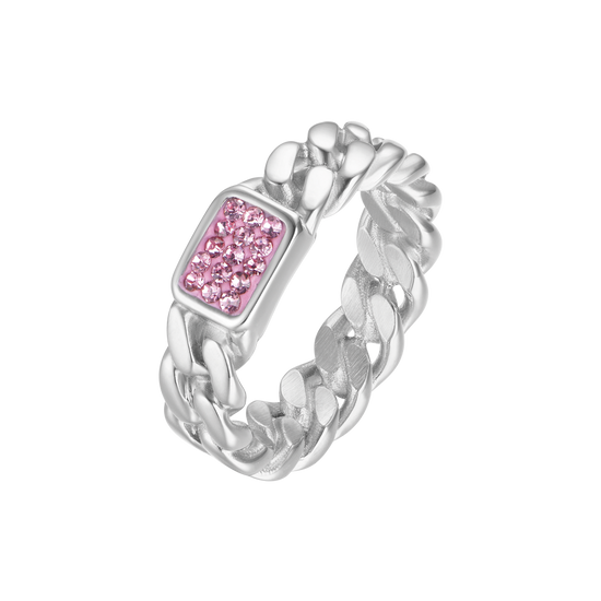 ANELLO IN ACCIAIO CON CRISTALLI FUCSIA