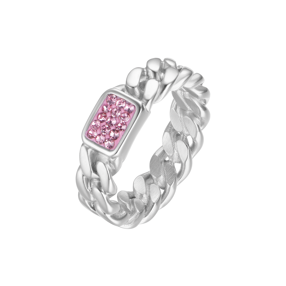 ANELLO IN ACCIAIO CON CRISTALLI FUCSIA