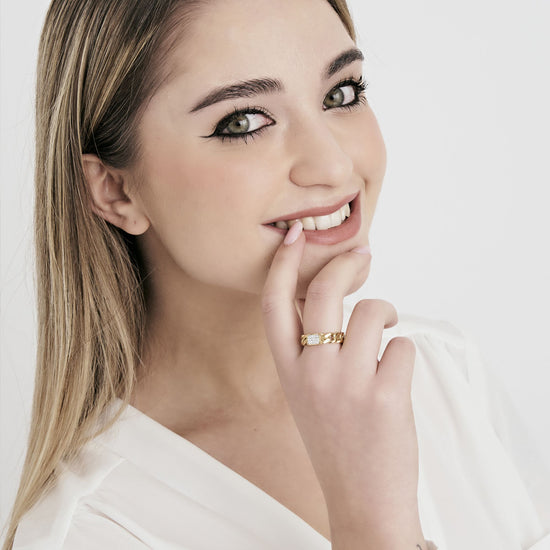 ANELLO IN ACCIAIO IP GOLD CON CRISTALLI BIANCHI