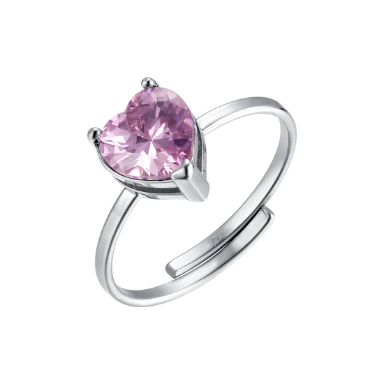 ANELLO DONNA IN ACCIAIO CON CRISTALLO ROSA A FORMA DI CUORE