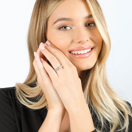 ANELLO DONNA IN ACCIAIO APERTO CON CRISTALLI BIANCHI
