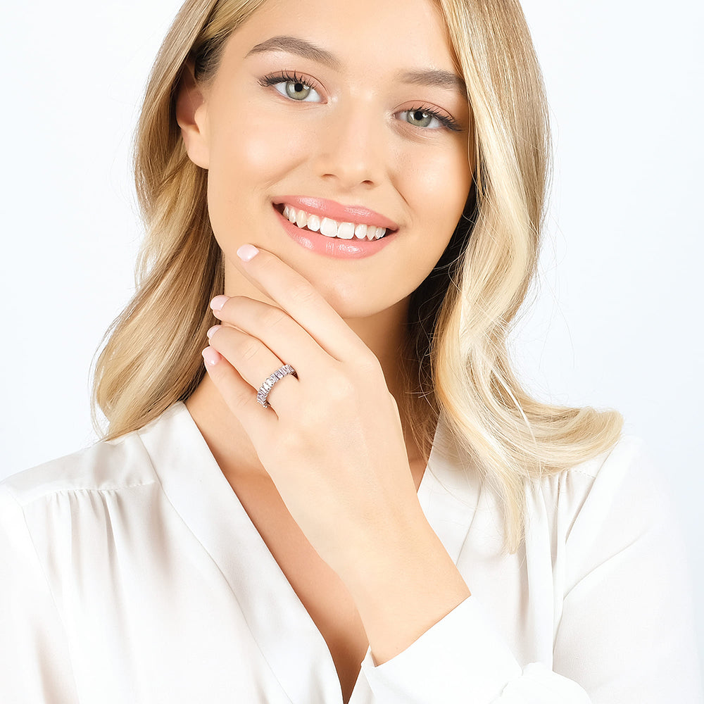 ANELLO DONNA IN ACCIAIO APERTO CON CRISTALLI ROSA