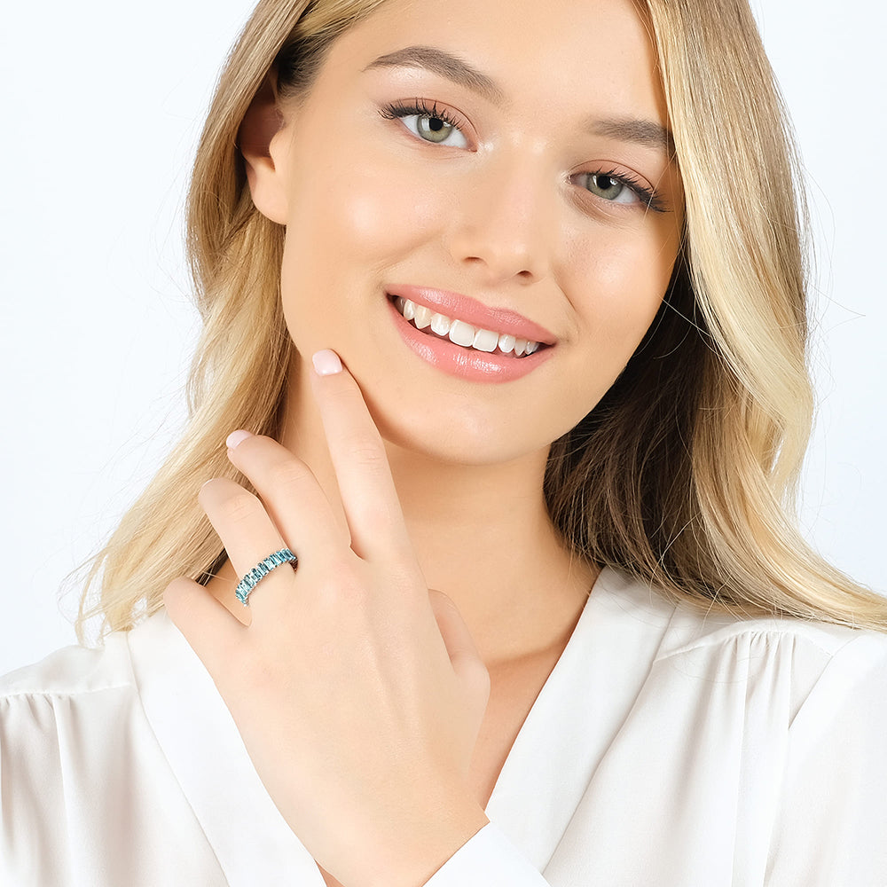 ANELLO DONNA IN ACCIAIO APERTO CON CRISTALLI AZZURRI