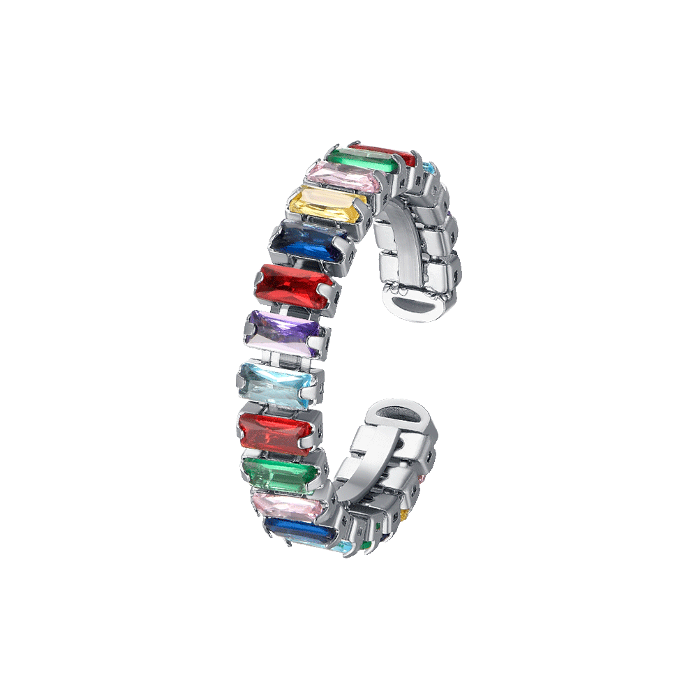 ANELLO DONNA IN ACCIAIO CON CRISTALLI MULTICOLOR