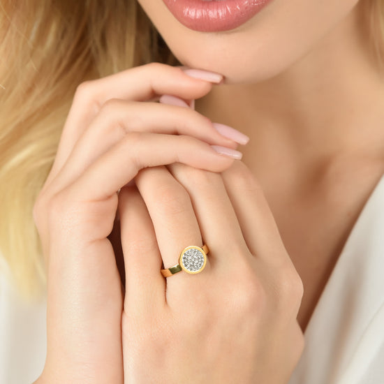 ANELLO DONNA IN ACCIAIO IP GOLD CON ELEMENTO CON CRISTALLI BIANCHI