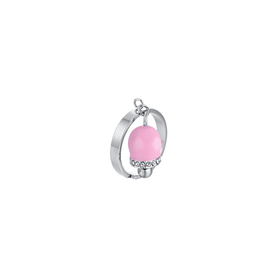 ANELLO DONNA IN ACCIAIO CON CAMPANELLA CON SMALTO ROSA E CRISTALLI BIANCHI