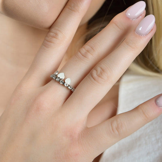 ANELLO DONNA IN ACCIAIO CON CRISTALLI BIANCHI E CUORI Luca Barra