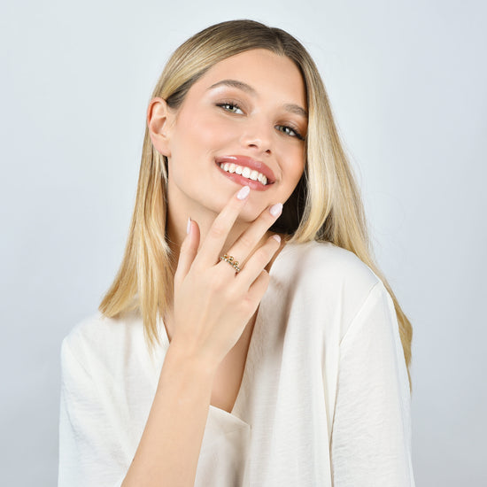ANELLO DONNA IN ACCIAIO IP GOLD CON CRISTALLI BIANCHI E SFERE
