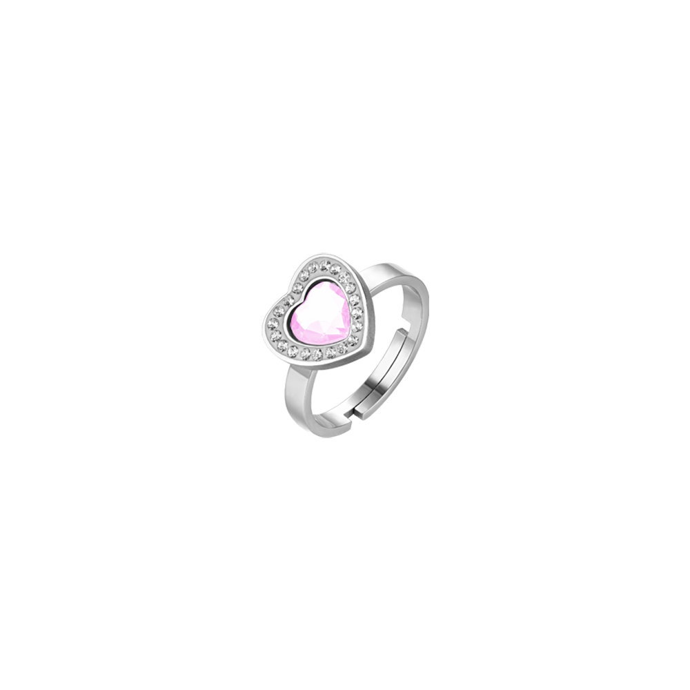 ANELLO DONNA IN ACCIAIO CUORE CRISTALLO ROSA E CRISTALLI BIANCHI Luca Barra