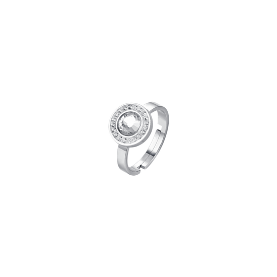 ANELLO DONNA IN ACCIAIO ELEMENTO CRISTALLO BIANCO E CRISTALLI BIANCHI