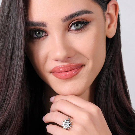 ANELLO DONNA IN ACCIAIO CON SOLE GIREVOLE CON CRISTALLI BIANCHI