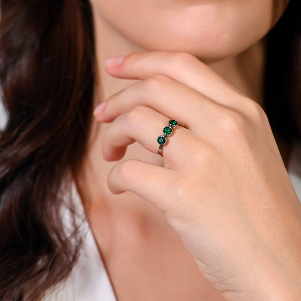 ANELLO DONNA IN ACCIAIO CON CRISTALLI VERDI