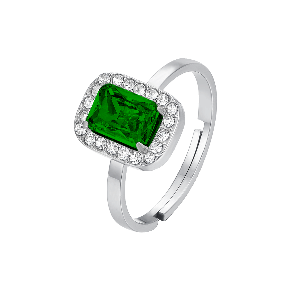 Anello contorno centro verde ovale in argento 925