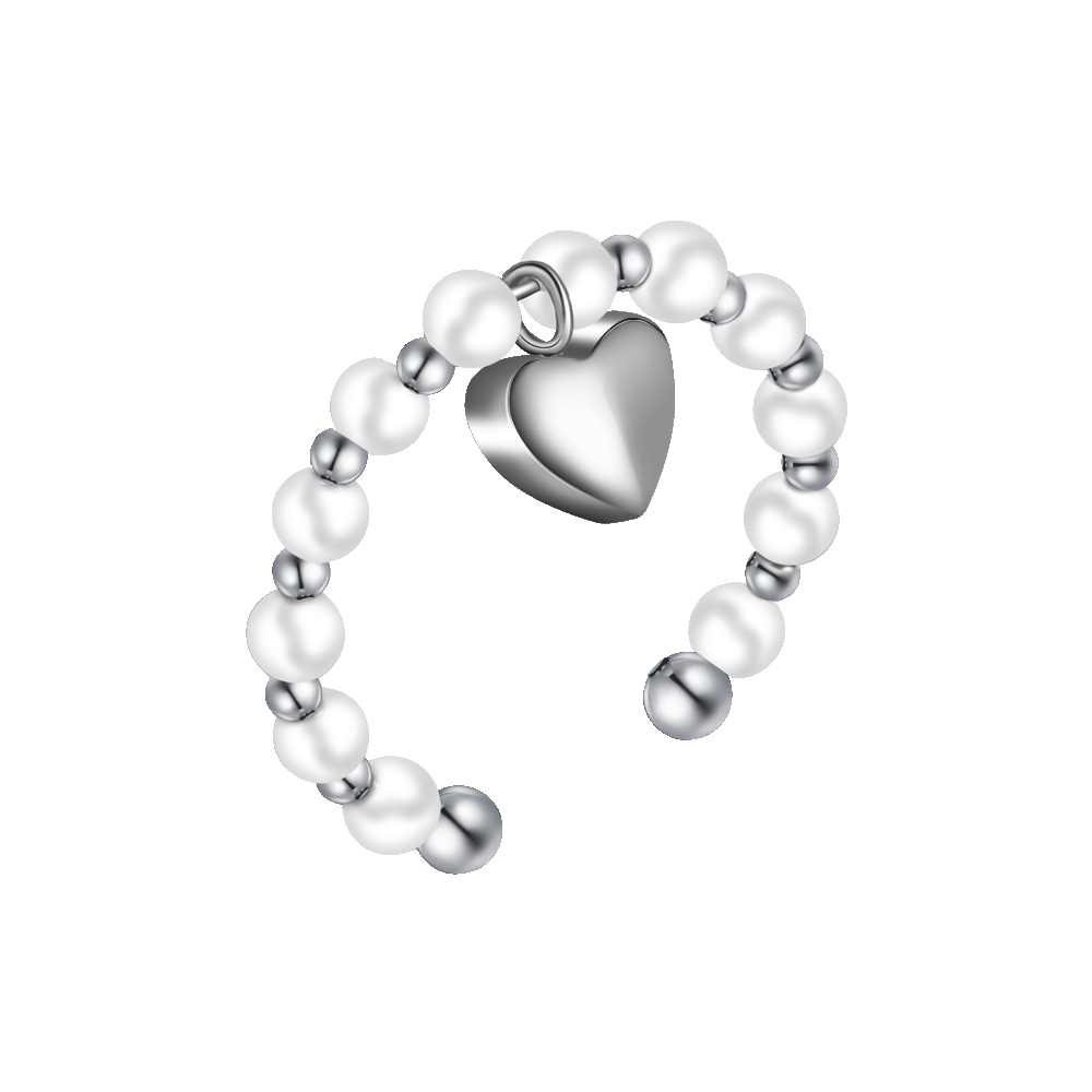 ANELLO DONNA IN ACCIAIO E PERLE SINTETICHE BIANCHE CON CUORE