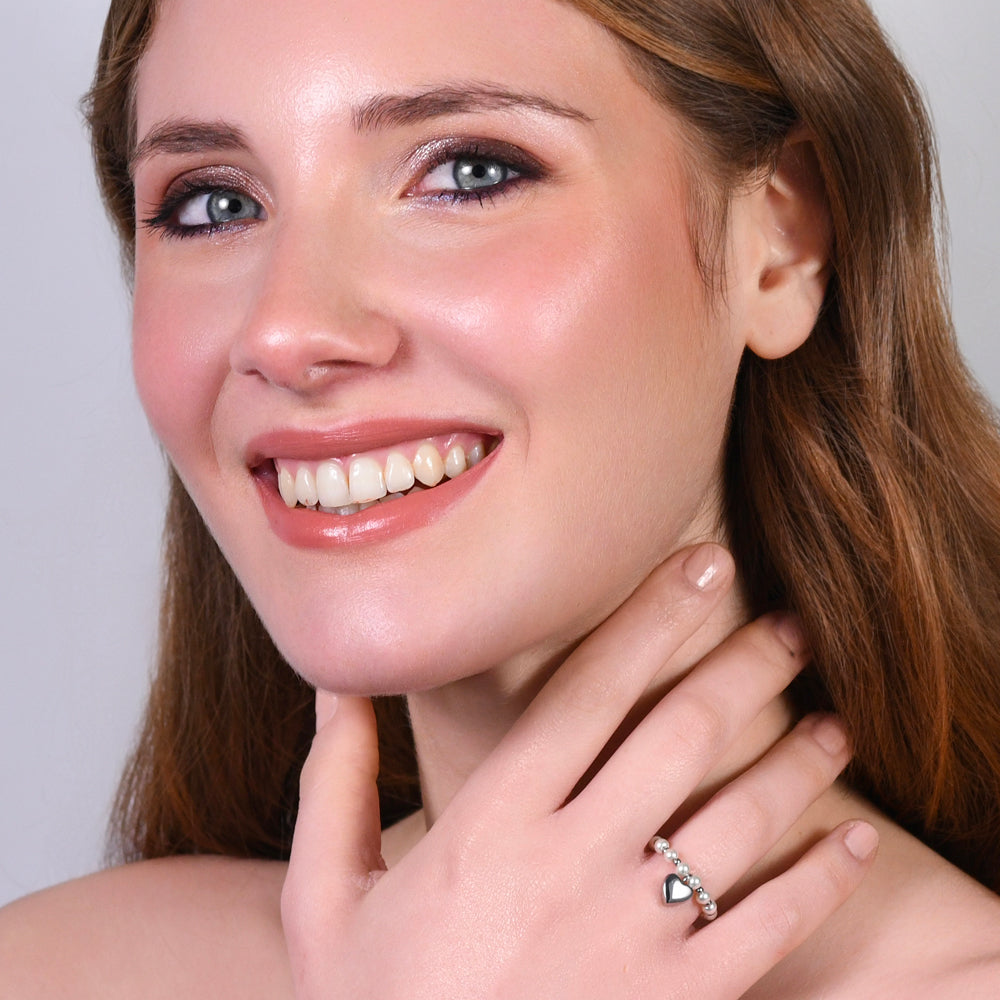ANELLO DONNA IN ACCIAIO E PERLE SINTETICHE BIANCHE CON CUORE