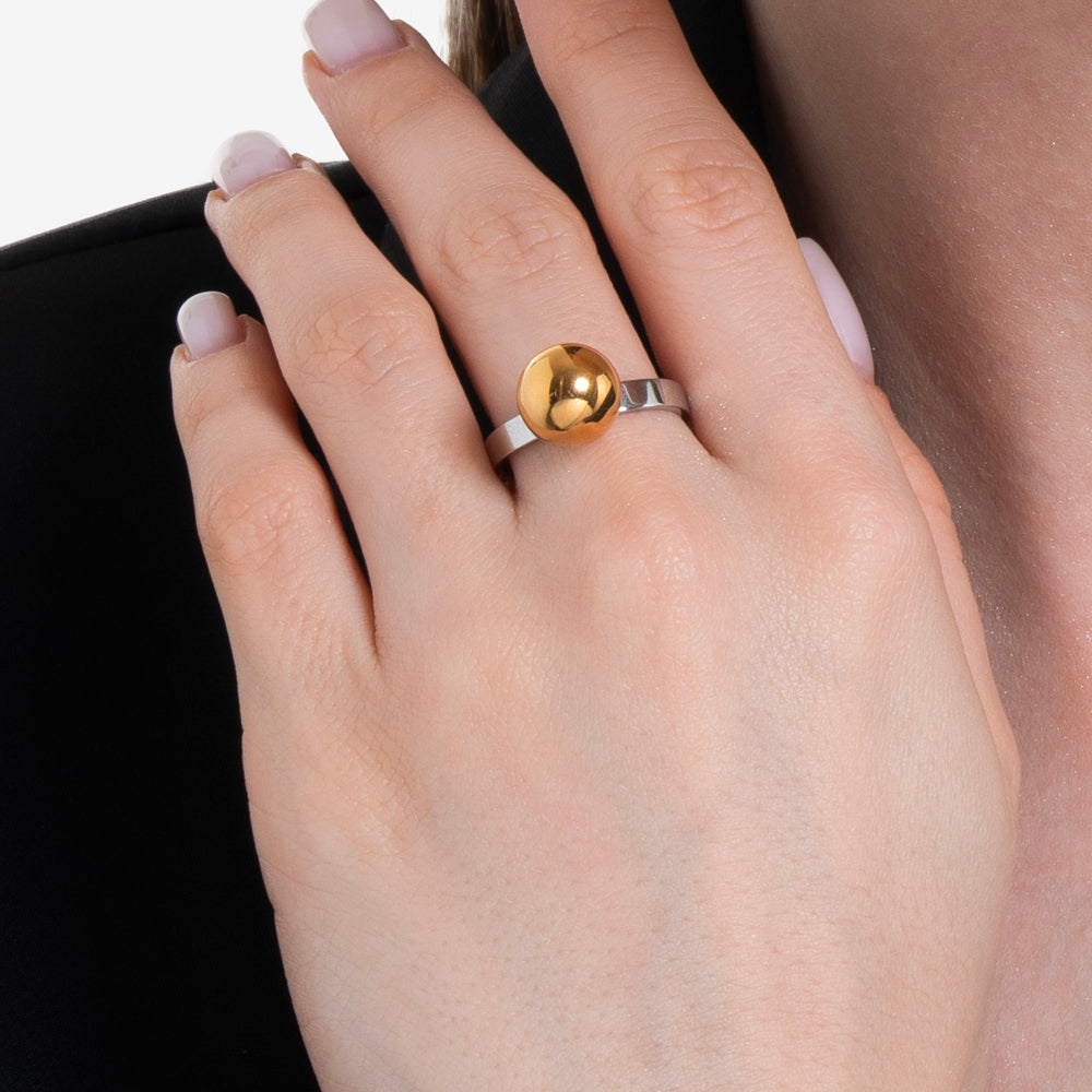 ANELLO DONNA IN ACCIAIO CON SFERA IN ACCIAIO IP GOLD