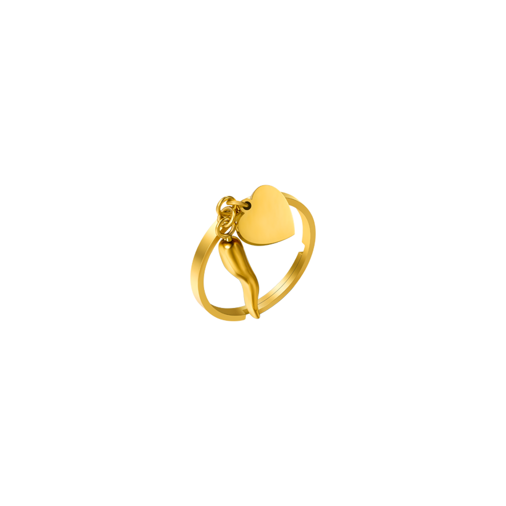 ANELLO DONNA IN ACCIAIO IP GOLD CON CORNO E CUORE