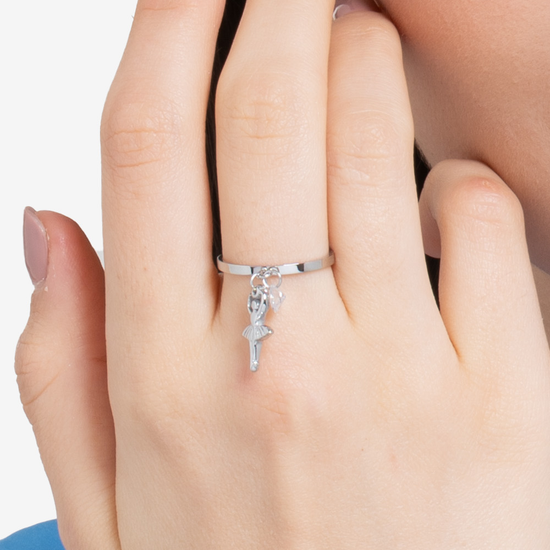ANELLO DONNA IN ACCIAIO CON BALLERINA E ZIRCONE BIANCO