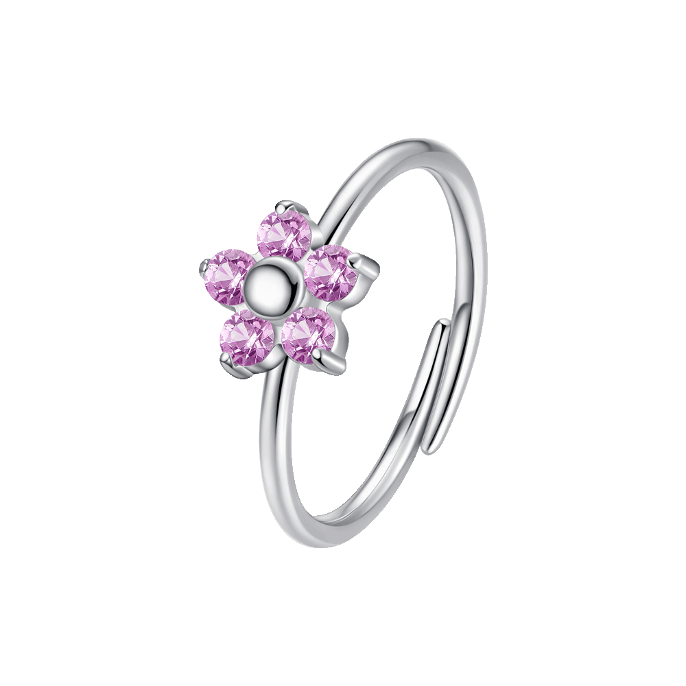 ANELLO DONNA IN ACCIAIO CON FIORE E ZIRCONI MAGENTA