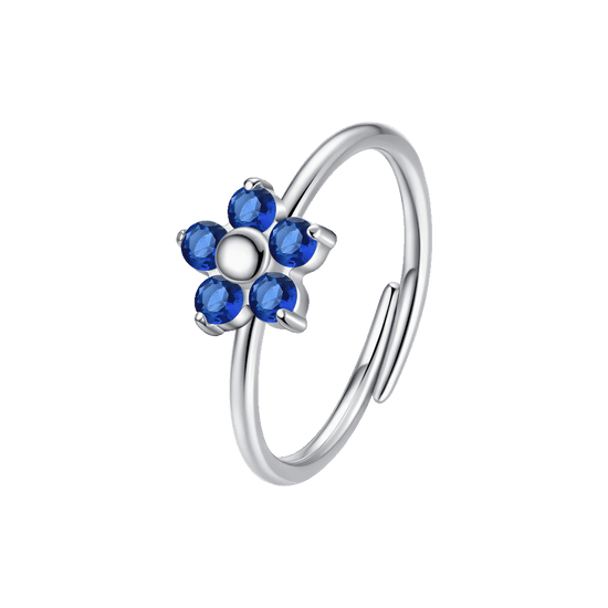 ANELLO DONNA IN ACCIAIO CON FIORE E ZIRCONI BLU